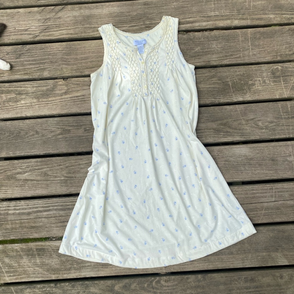 Sonoma life style intimates butter yellow w/ blue flowers night dress night gown